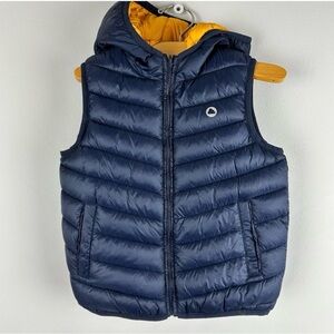 TODDLER BOY MAYORAL NAVY BLUE/GOLDEN YELLOW PUFFER REVERSIBLE VEST WITH HOOD  3T